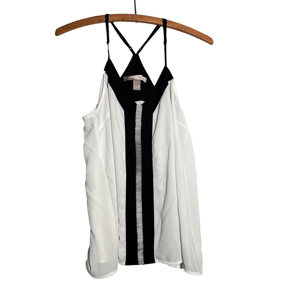 Forever 21 Contemporary Womens Large White Black Colorblock Ladder Trim Cami Top